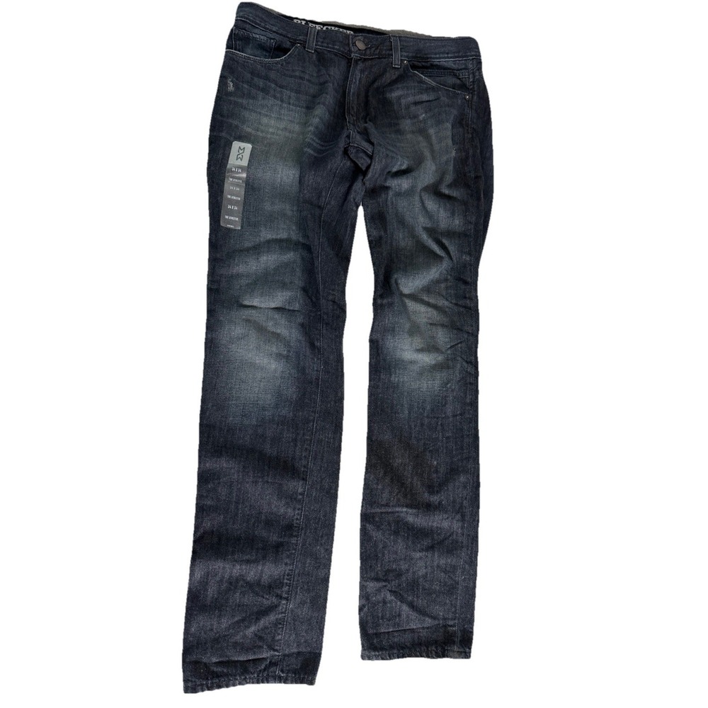DKNY Jeans Bleecker Straight Distressed Blue Mens Size 34x34